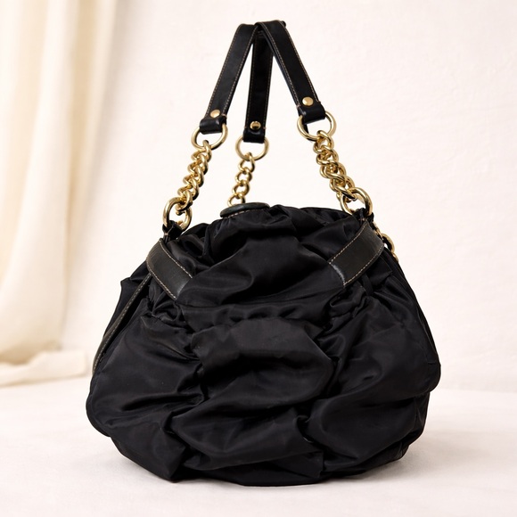 Juicy Couture Vintage Nylon Leather Y2K Chain Royal Crown Shoulder Bag - Picture 3 of 8